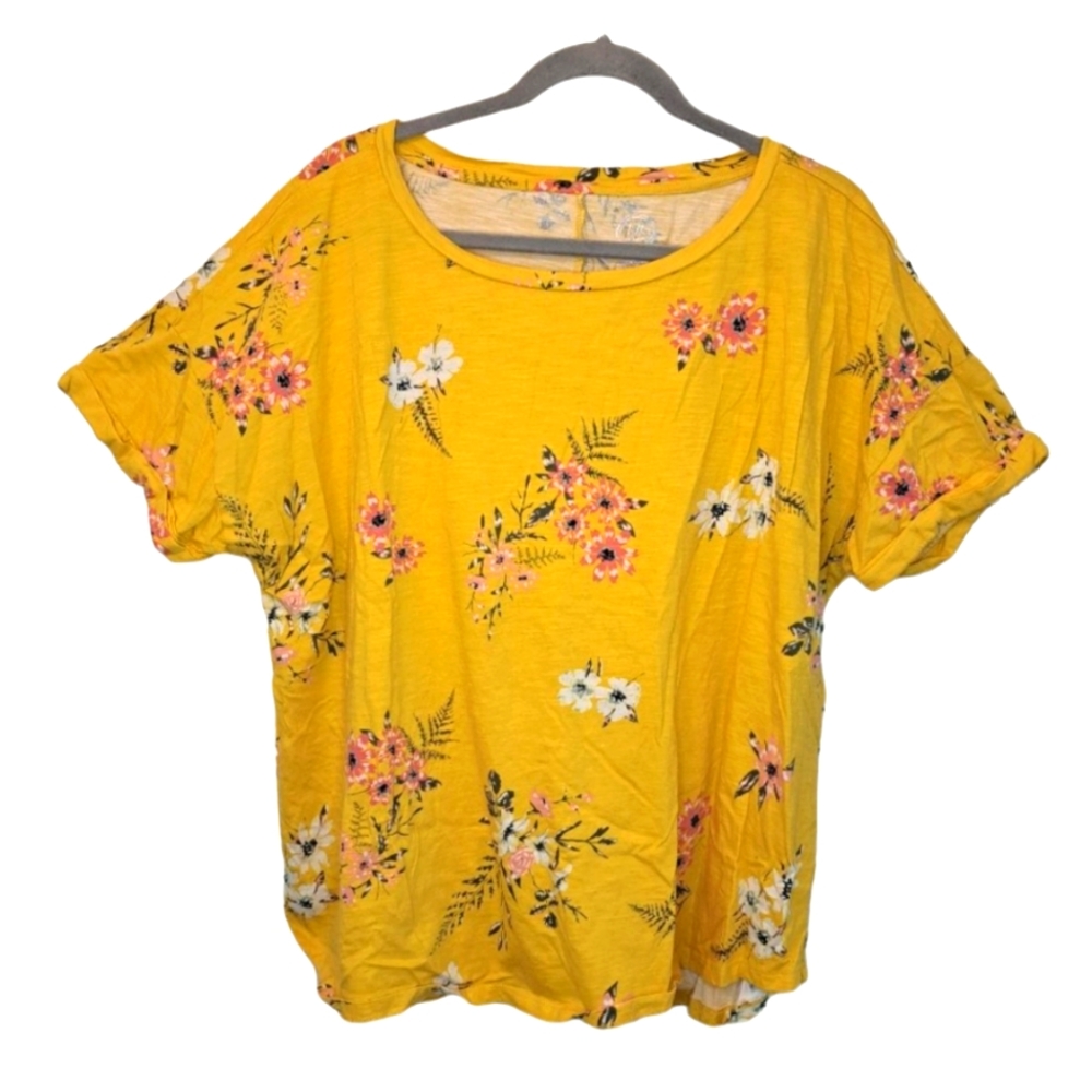 Maurices 24/7 Yellow Floral Printed Tee Short Sleeves Size 3